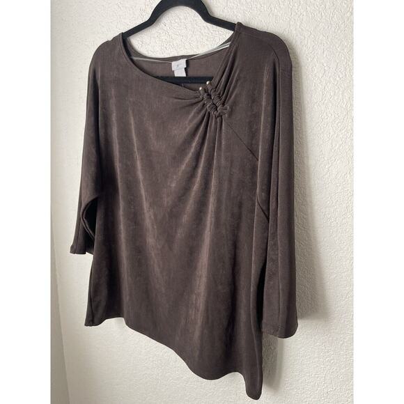 Chico's Travelers Womens Top Size 2 US 12/14 Brown Slinky Work Wear Pullover NEW - Picture 4 of 9